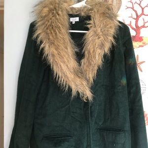 Green faux fur coat